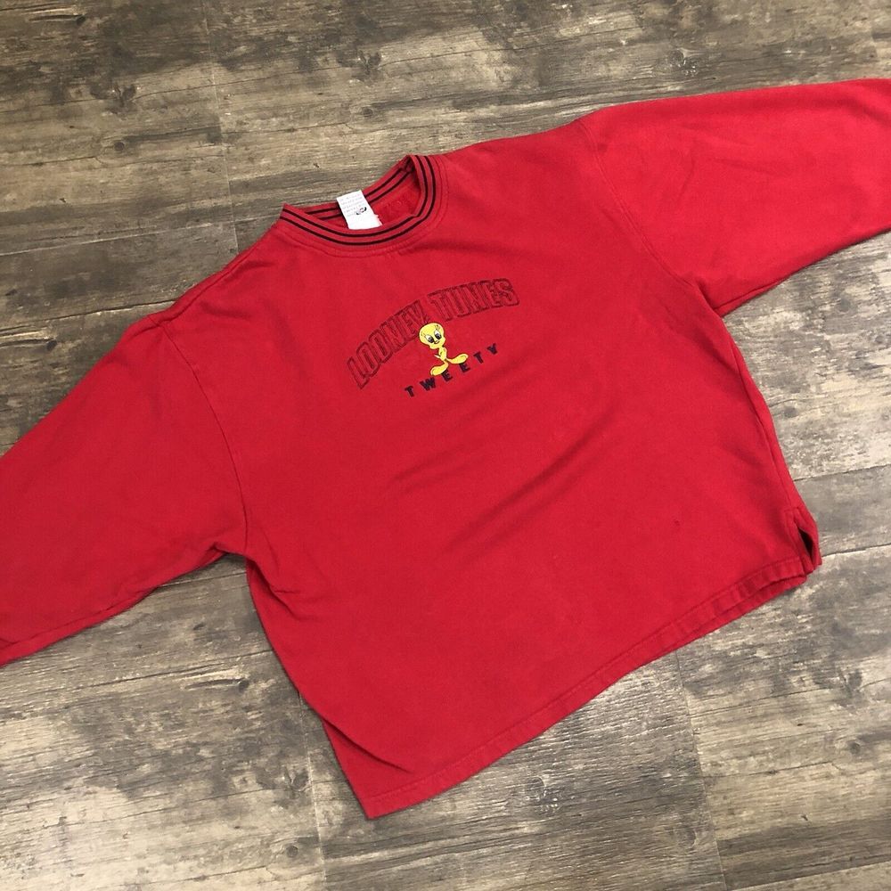 Looney Tunes 2001 Freeze Red‎ Tweety Bird Embroidered Ringer Sweatshirt NO SIZE